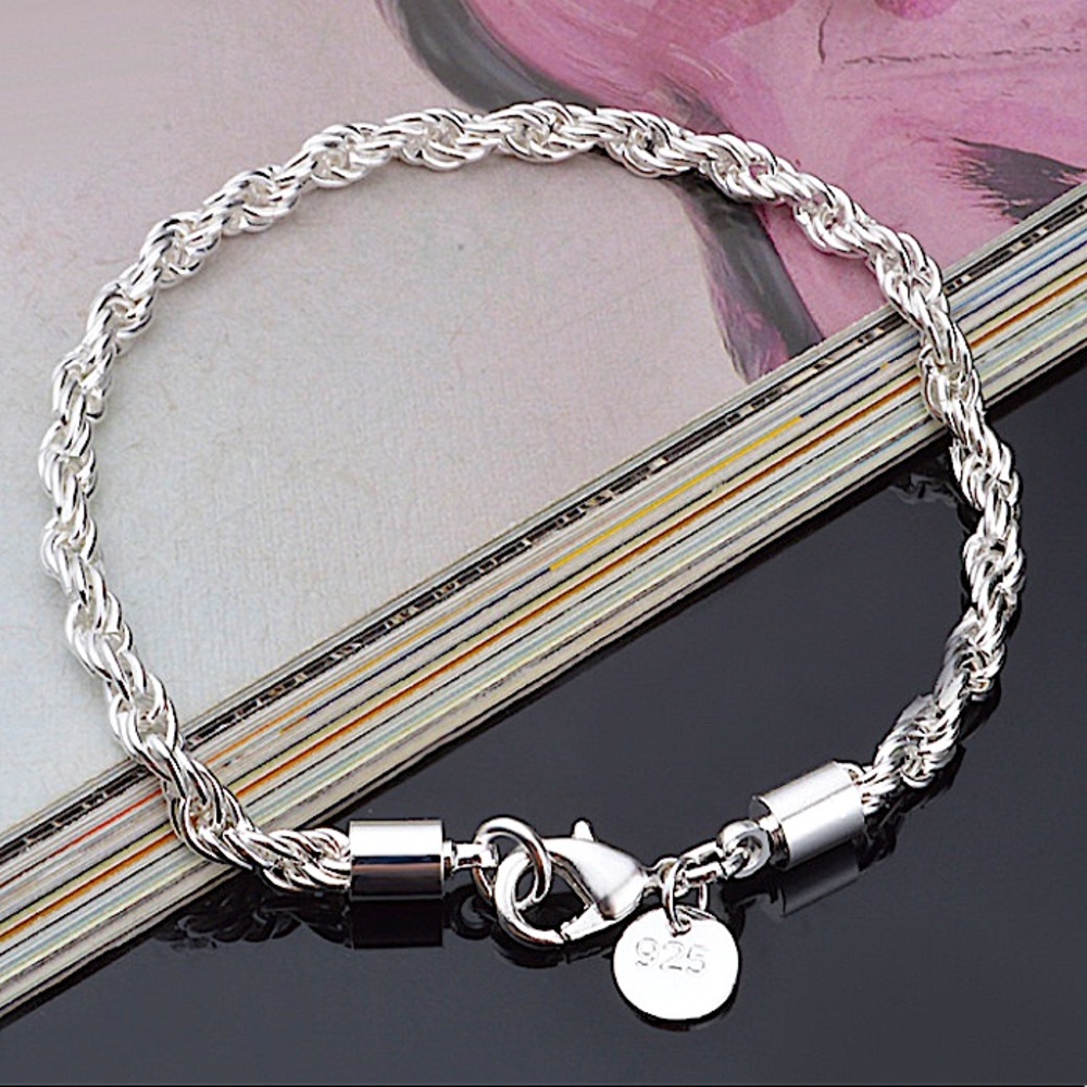 Sterling Silver Rope Chain Unisex Necklace Bracelet Matching Set - Picture 3 of 7
